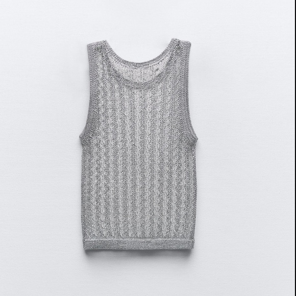 Zara crochet metallic thread open knit mesh top, festival - Picture 4 of 9